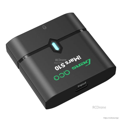 Gens ace iMars S10 portable LiPo charger in black with top status button and side port labeled Input