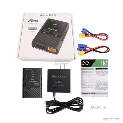 Gens ace iMars mini G-Tech 60W RC Battery Charger, Gens ace iMars mini G-Tech RC battery charger kit with 65W USB-C adapter, USB-C cable, leads and manual