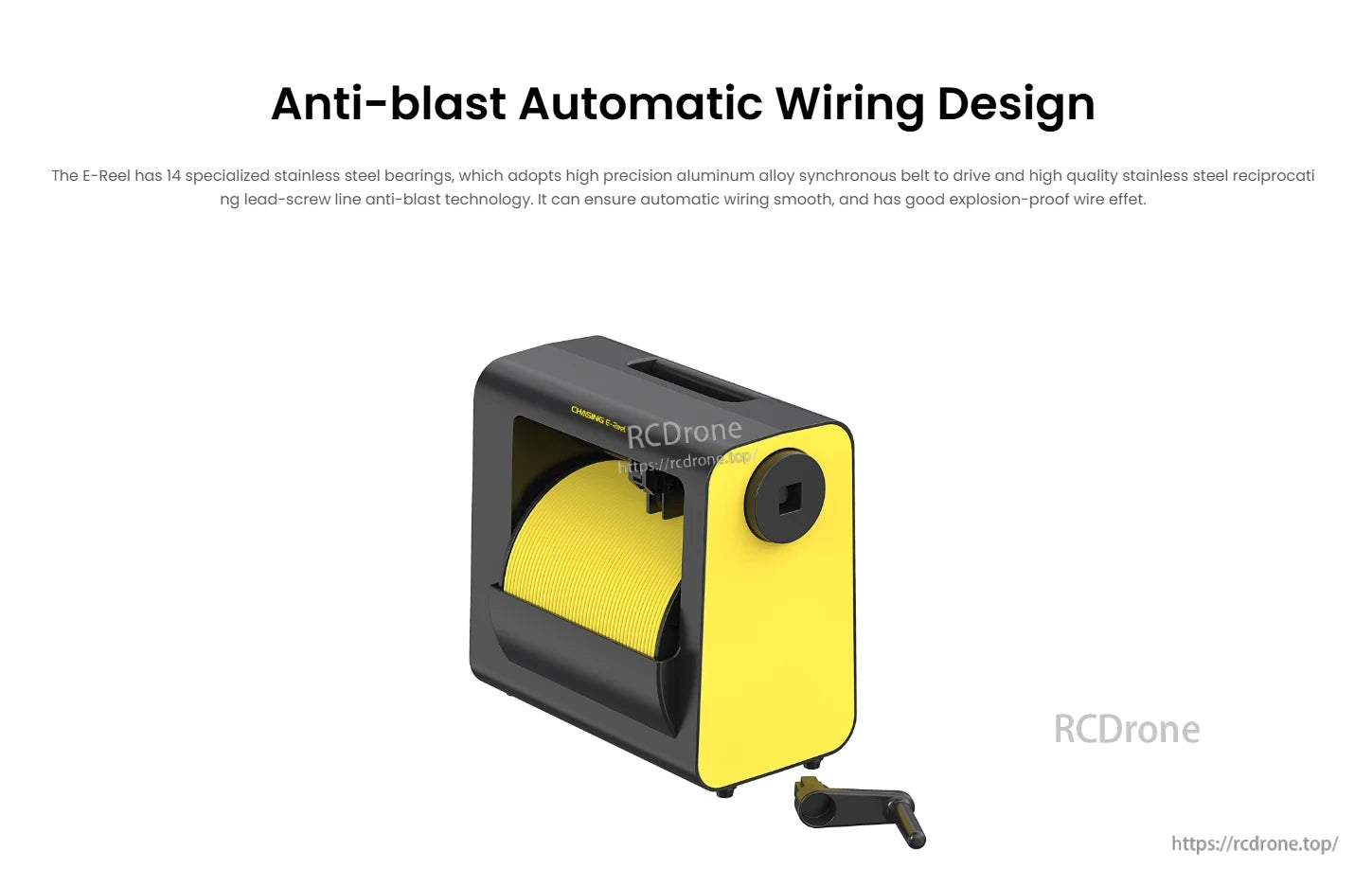 Gladuis Mini Reel, Explosion-proof design with 14 stainless steel bearings, aluminum alloy belt drive, and stainless steel lead-screw ensures smooth, safe operation.