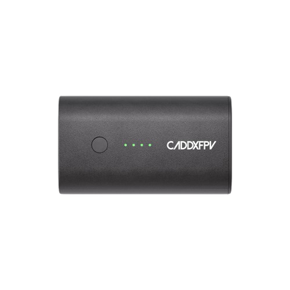 CaddxFPV Goggles Battery pack front view with power button and four LED charge indicators