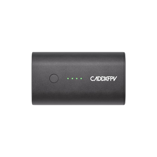 CaddxFPV Goggles Battery pack front view with power button and four LED charge indicators