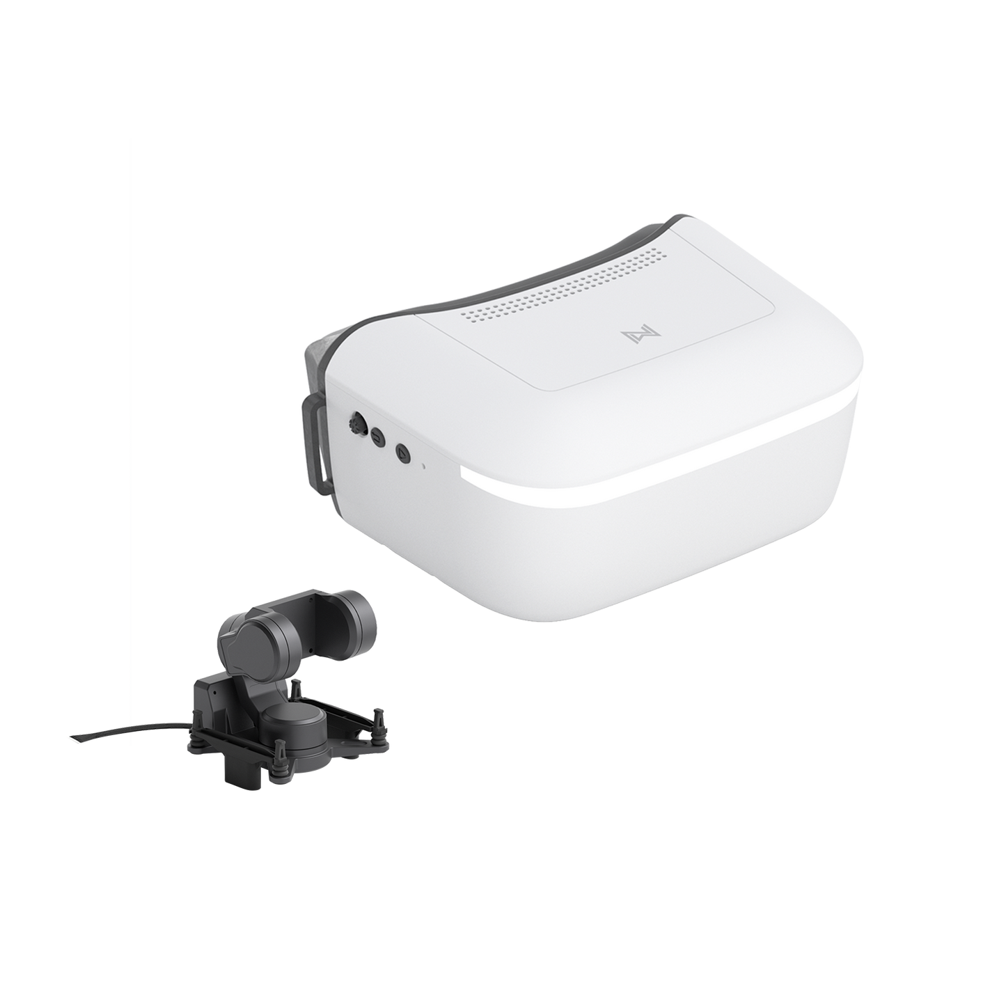 Walksnail Avatar HD Goggle set, white FPV goggles with GM3 gimbal camera shown in front