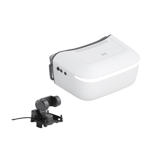 Walksnail Avatar HD Goggle set, white FPV goggles with GM3 gimbal camera shown in front