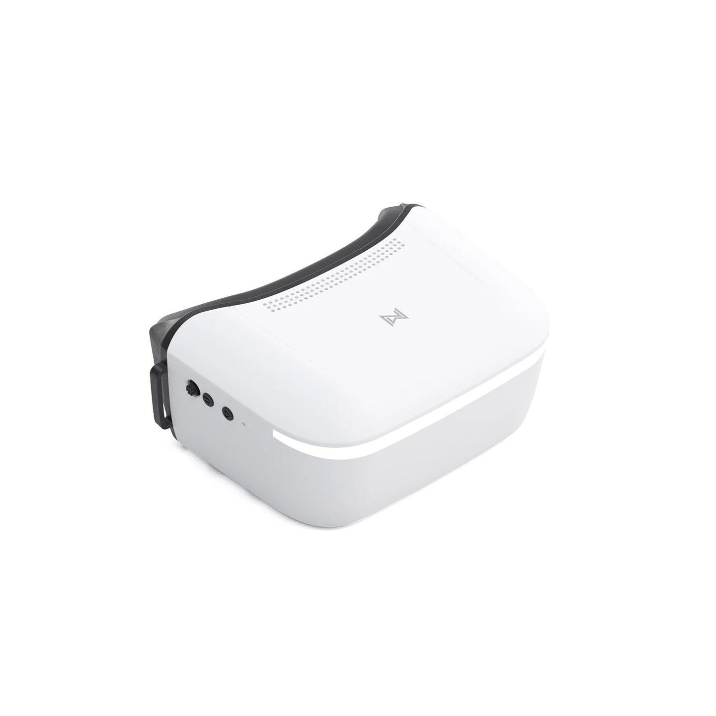 Walksnail Avatar HD Goggle white headset angled top view showing vents, logo and side control buttons