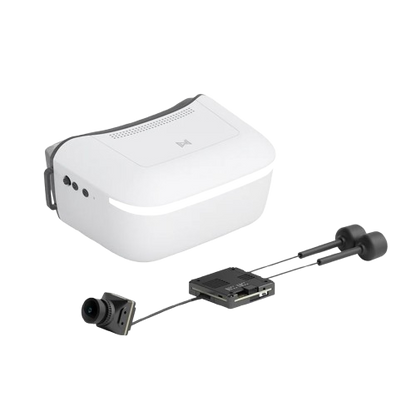 Walksnail Avatar HD Goggle set with camera, module, and dual antennas on black background