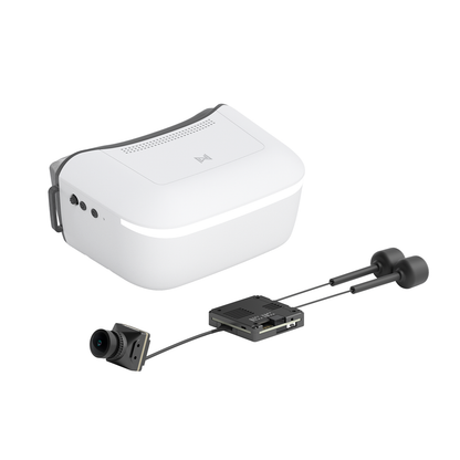 Walksnail Avatar HD Goggle kit on white background with camera, module, and two antennas
