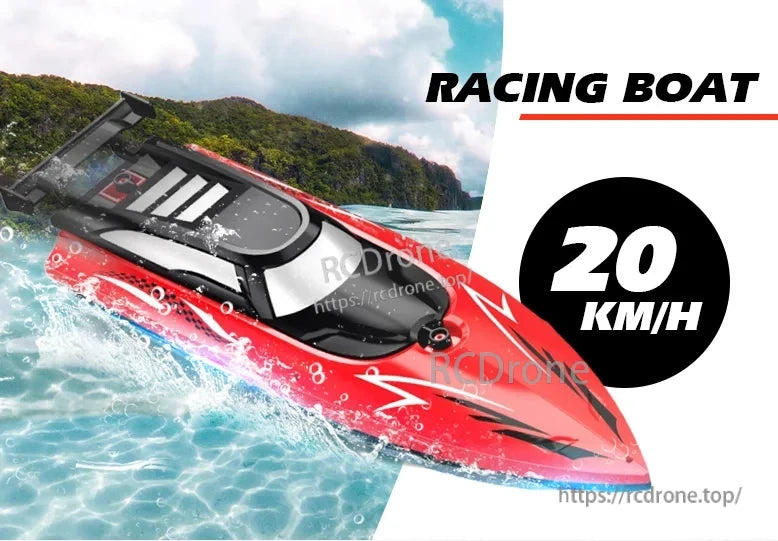 Gowinbaby RC Boat, A product uses a lithium battery power system with USB charging and 2.4GHz remote control.