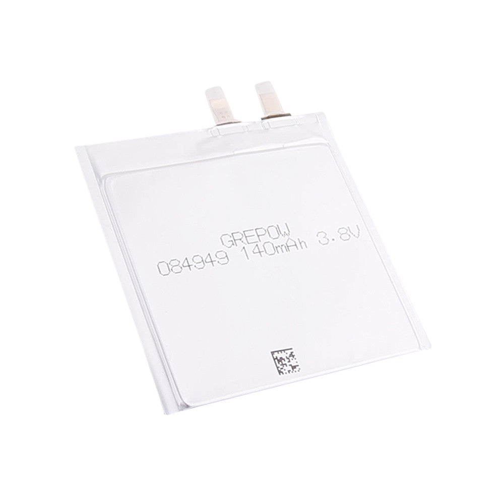 Grepow 0849049 3.8V 140mAh LiPo Battery, Grepow LiPo pouch battery labeled 140mAh 3.8V with dual solder tabs (model 084949)
