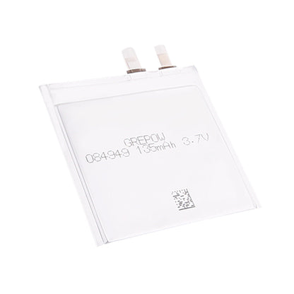 Grepow 0849049 LiPo Battery, Grepow 3.7V 135mAh LiPo pouch battery (084949) with flat rectangular pack and two solder tabs