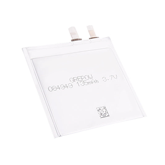 Grepow 0849049 LiPo Battery, Grepow 3.7V 135mAh LiPo pouch battery (084949) with flat rectangular pack and two solder tabs