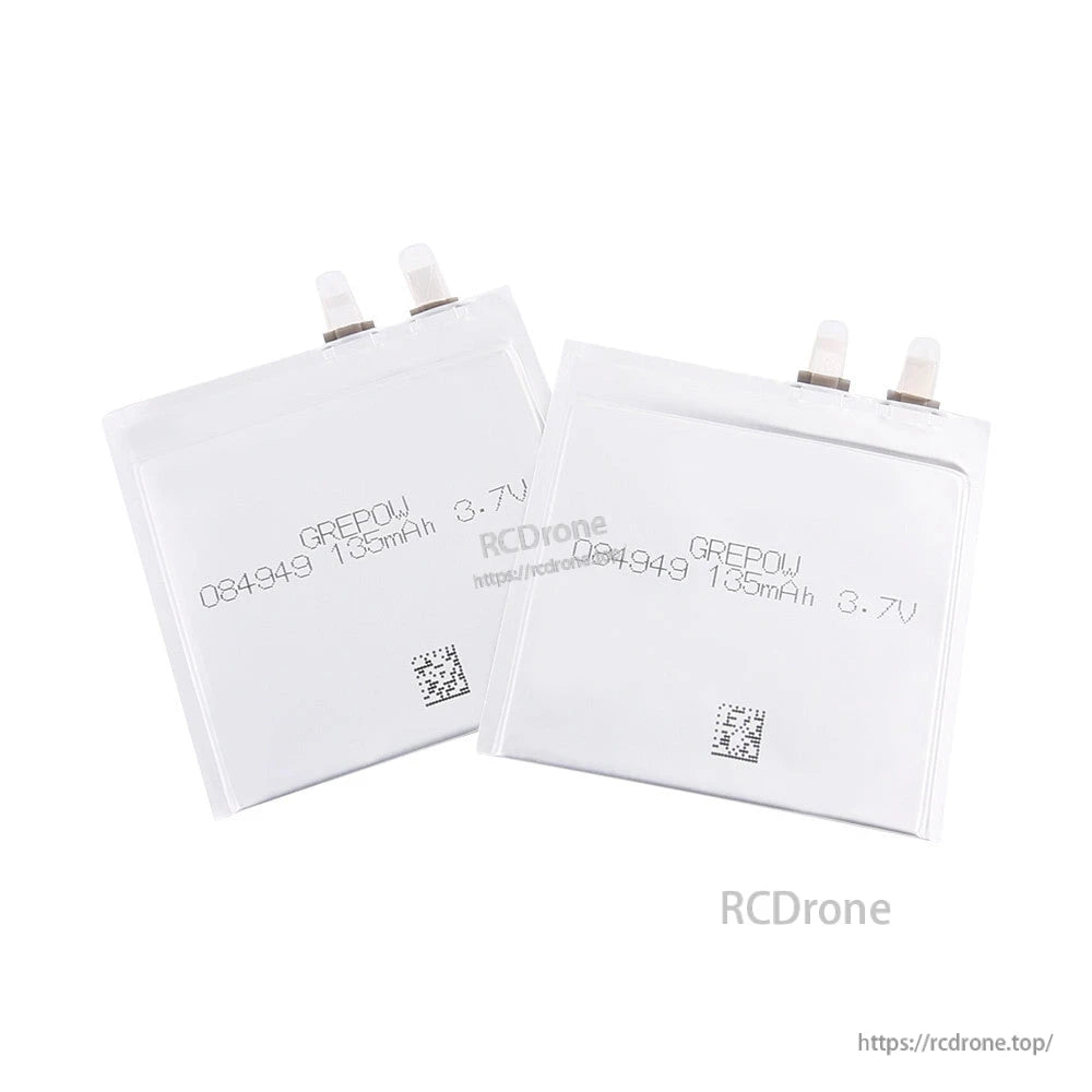 Grepow 0849049 LiPo Battery, Two Grepow 0849049 3.7V 135mAh LiPo pouch batteries with top tabs in flat rectangular packs