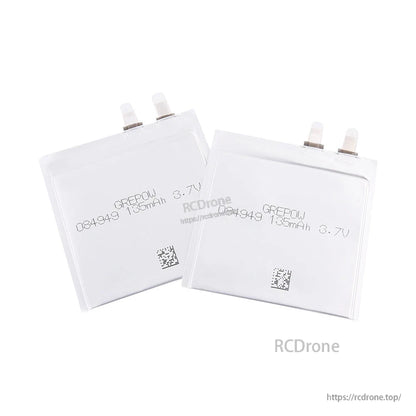 Grepow 0849049 LiPo Battery, Two Grepow 0849049 3.7V 135mAh LiPo pouch batteries with top tabs in flat rectangular packs