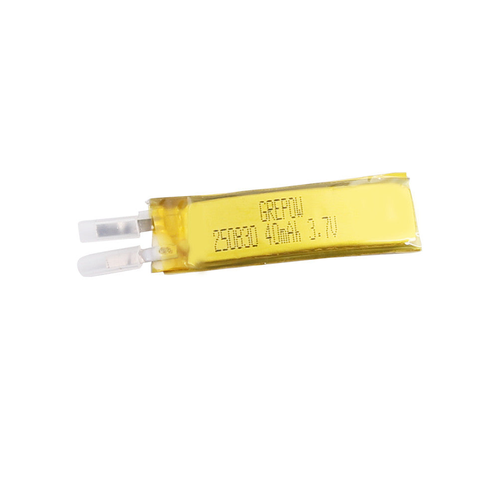 Grepow 2508030 LiPo Battery, Grepow 2508030 3.7V 40mAh 1S LiPo pouch battery cell with yellow wrap and terminal tabs
