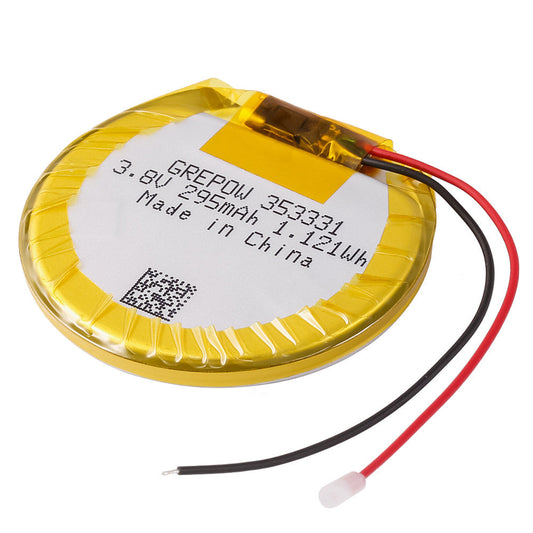 Grepow 3533031 LiPo Battery, Grepow 353331 3.8V 295mAh LiPo battery pouch with red and black lead wires and small white plug