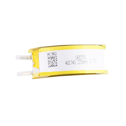 Grepow 401740 curved 3.7V 225mAh LiPo battery cell wrapped in yellow tape with two lead tabs