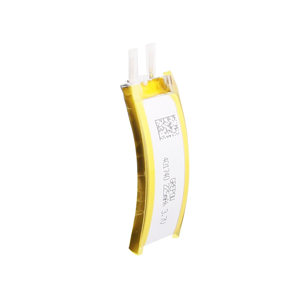 Grepow curved 3.7V 225mAh LiPo pouch battery cell with solder tabs, model 401740