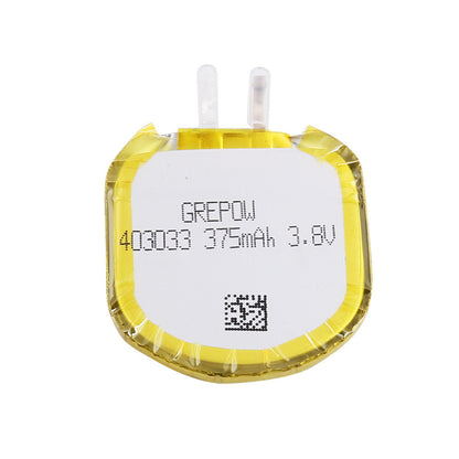 Grepow 4030033 3.8V 375mAh LiPo battery pack with yellow wrap and dual connector tabs