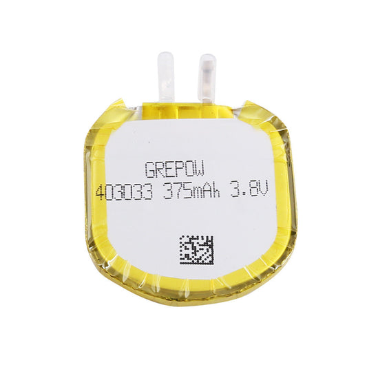 Grepow 4030033 3.8V 375mAh LiPo battery pack with yellow wrap and dual connector tabs