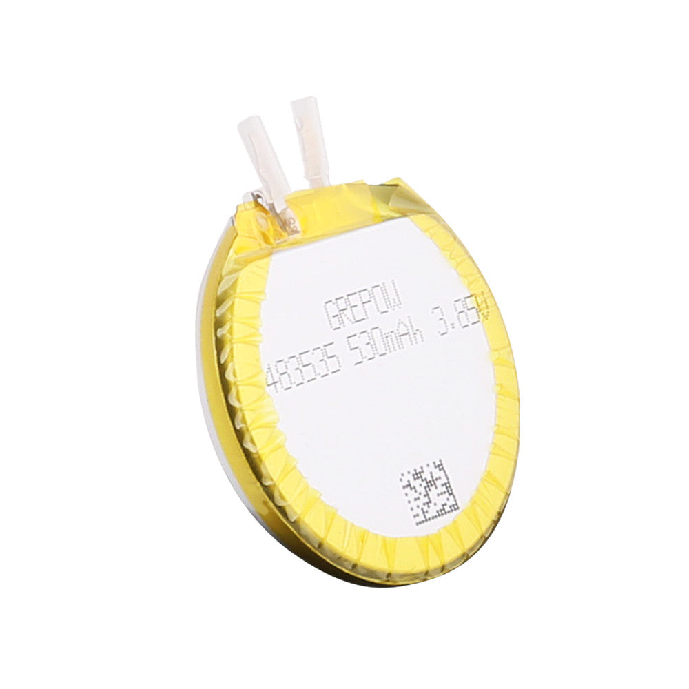 Grepow 4835035 3.85V 530mAh LiPo Battery, Grepow 4835035 round 3.85V 530mAh LiPo battery cell with yellow wrap and two solder leads