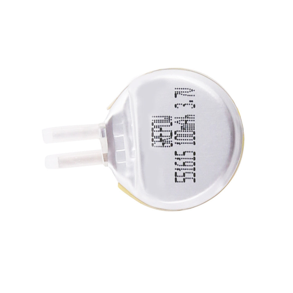 Grepow 5516015 3.7V 100mAh LiPo Battery, Round Grepow 3.7V 100mAh LiPo battery cell with two lead terminals and printed rating on the face