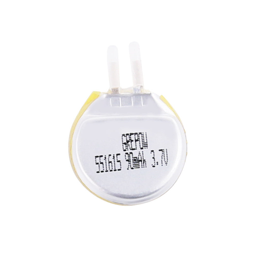 Grepow 5516015 3.7V 90mAh 1S1P LiPo Battery, Grepow 5516015 round 3.7V 90mAh LiPo battery cell with two terminals and printed label