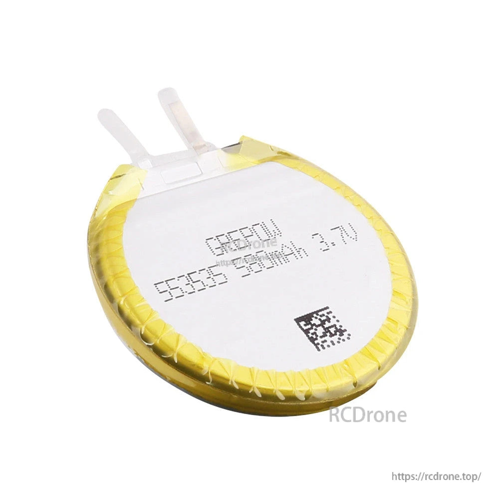 Grepow 5535035 round 3.7V 580mAh 1S LiPo battery cell with dual solder tabs and yellow-wrapped edge