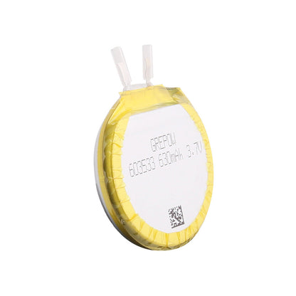 Grepow 6035033 LiPo Battery, Grepow 603503 round 1S LiPo battery pack with yellow wrap, two tabs, labeled 630mAh 3.7V