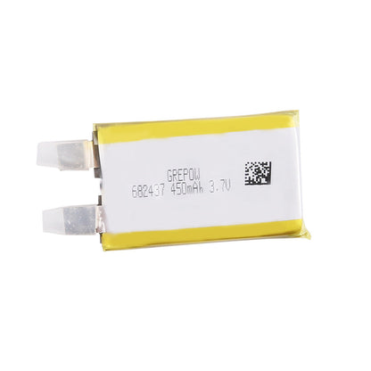 Grepow 6824037 LiPo Battery, Grepow 682437 LiPo battery pack labeled 450mAh 3.7V with two connector leads