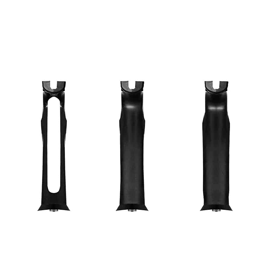 Rear view of three black rubber transmitter grip inserts with cutout channel for Futaba T10PX