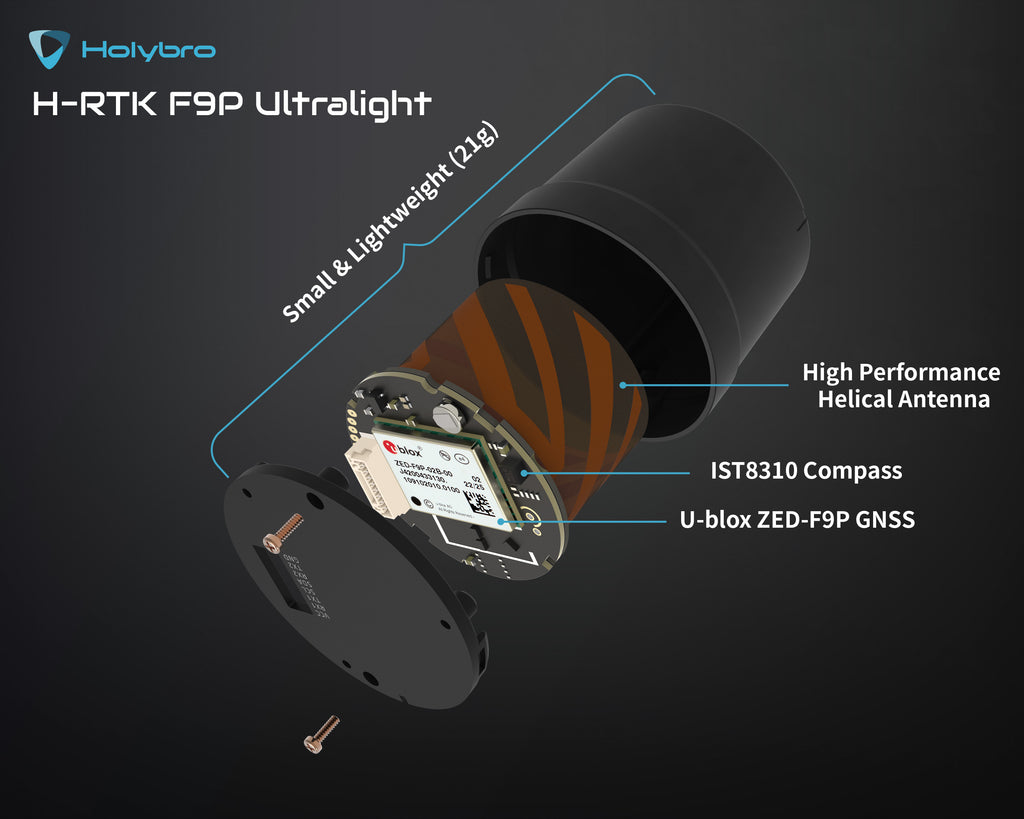 Holybro H-RTK F9P Ultralight - High Precision GPS, Holybro H-RTK F9P Ultralight 8 High Performance Helical Antenn
