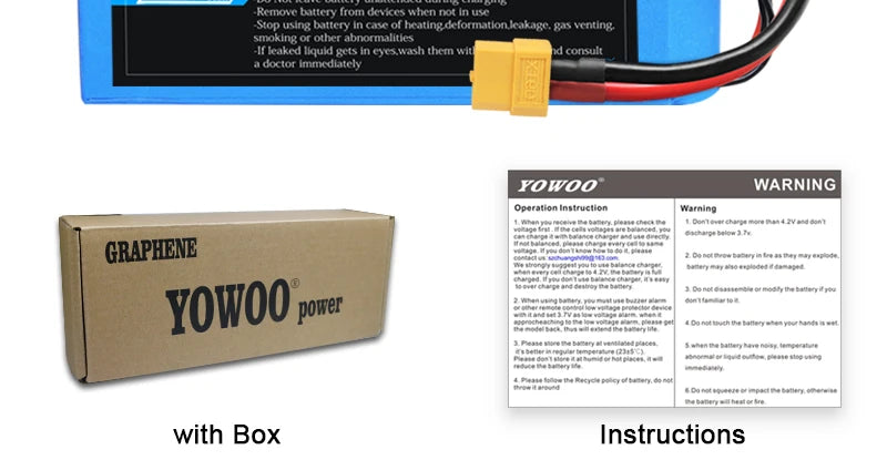 2PCS Yowoo Graphene 2S 3S 4S 6S Lipo Battery, WARNING Opeallo n Inatucilon Marning Donor