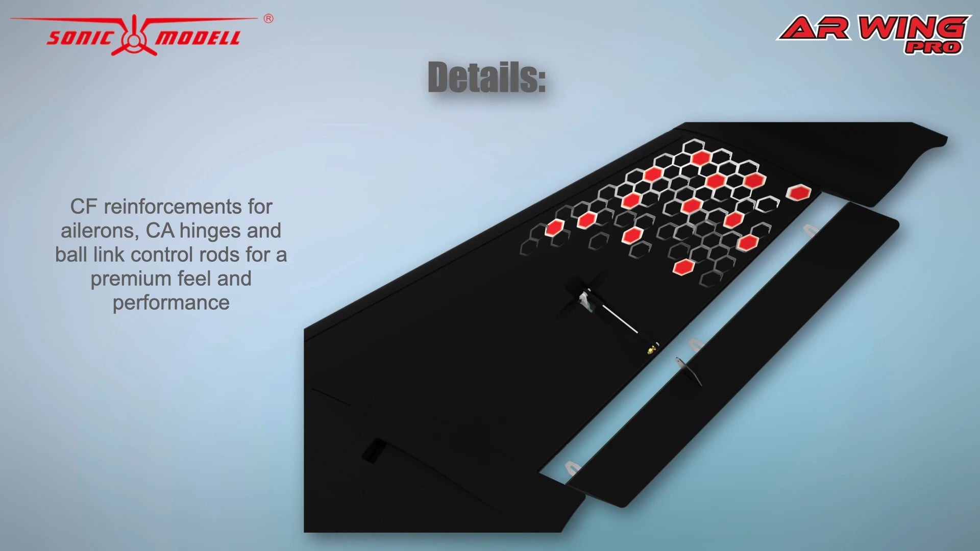 CF reinforcements for ailerons, CA hinges and ball link control rods