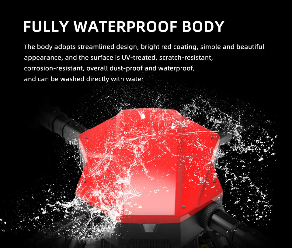 EFT E416P 16L Agriculture Drone, body adopts streamlined design, bright red coating, simple and beautiful appearance . surface is