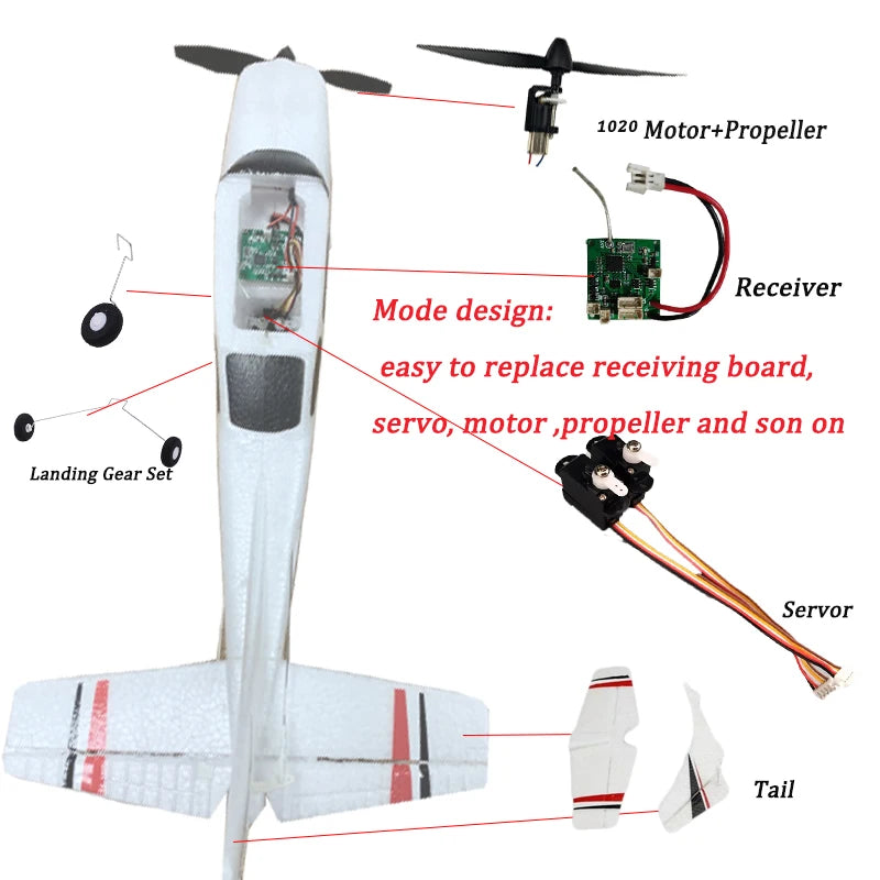 WLtoys F949 Airplane, 1020 Motor+Propeller Receiver Mode design: easy to replace receiving board, 