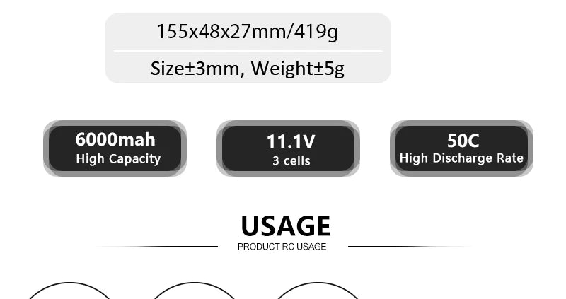 2PCS HRB Battery, 155x48x27mm/419g Sizet3mm, WeighttSg