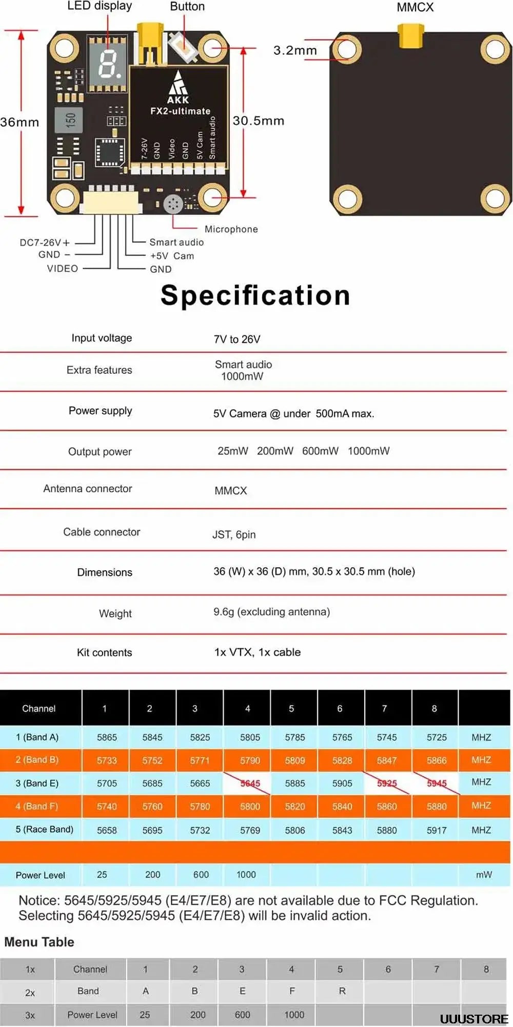 AKK FX2 Ultimate Transmitter - 5.8GHz 40CH 25mW/200mW/600mW/1000mW Switchable FPV Transmitter for RC FPV Racing Drone RC Quadcopter 7 AKK FX2 Ultimate Transmitter, L Microphone DC7-26V + Smart audio GND +5V Cam VIDE