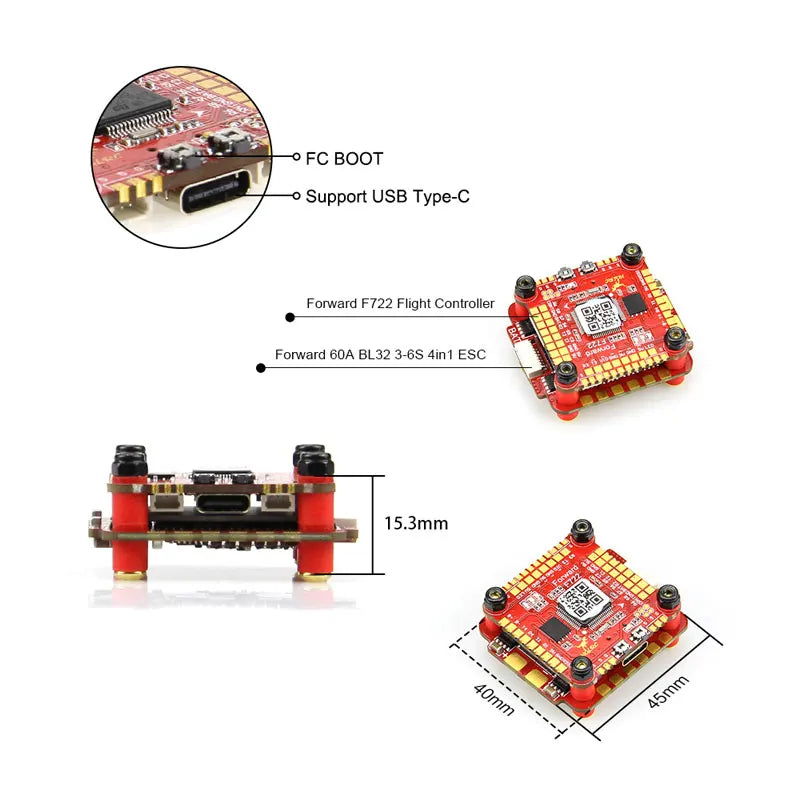 HGLRC Zeus F760 F7 Flight Controller - 3-6S w/5V 9V BEC & 60A BL_32 DShot1200 4 in 1 ESC Stack For RC Racing Drone DIY Accessories 9 HGLRC Zeus F760 F7 Flight Controller, FC BOOT Support USB Type-C Fonward F722 Flight Controller Forward 60A
