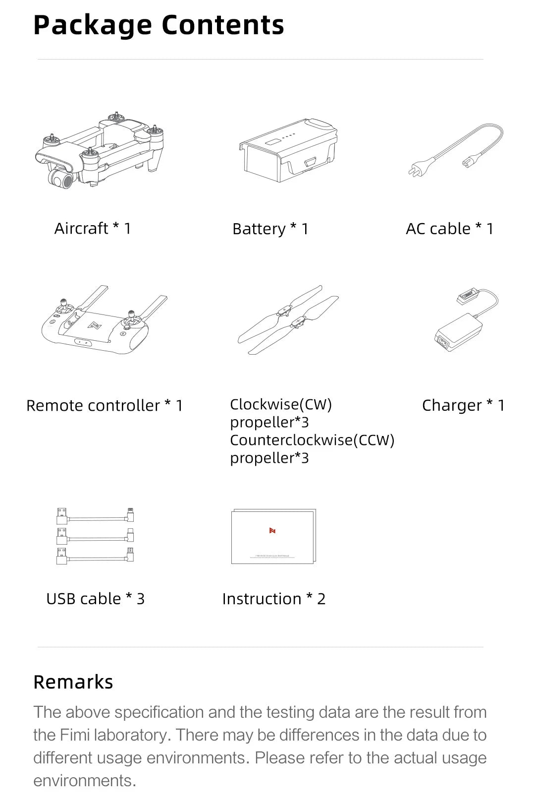 FIMI X8SE 2022 Camera Drone, the above specification and the testing data are the result from the Fimi laboratory .