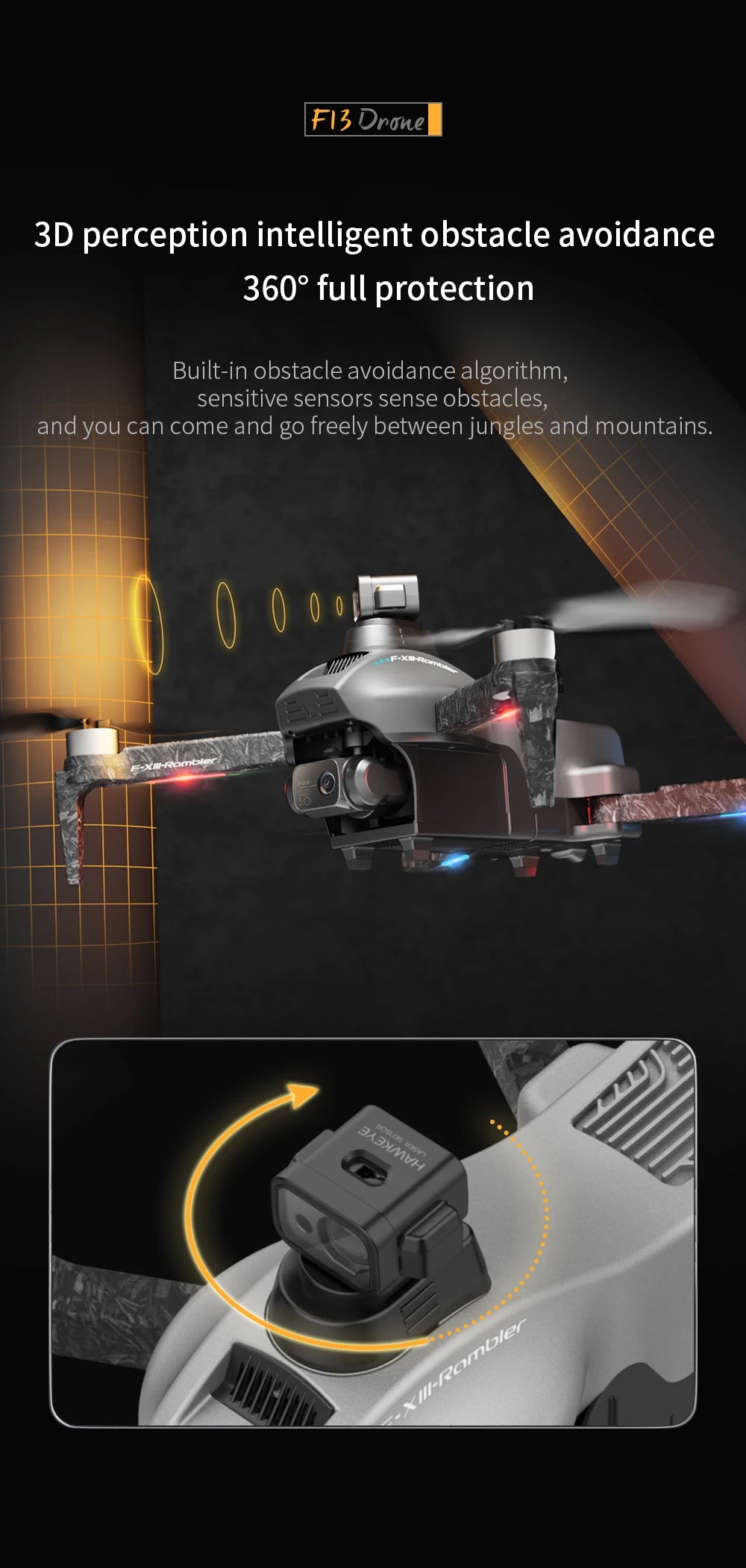 4DRC F13 - GPS Drone, F13 Drone 3D perception intelligent obstacle avoidance 360' full
