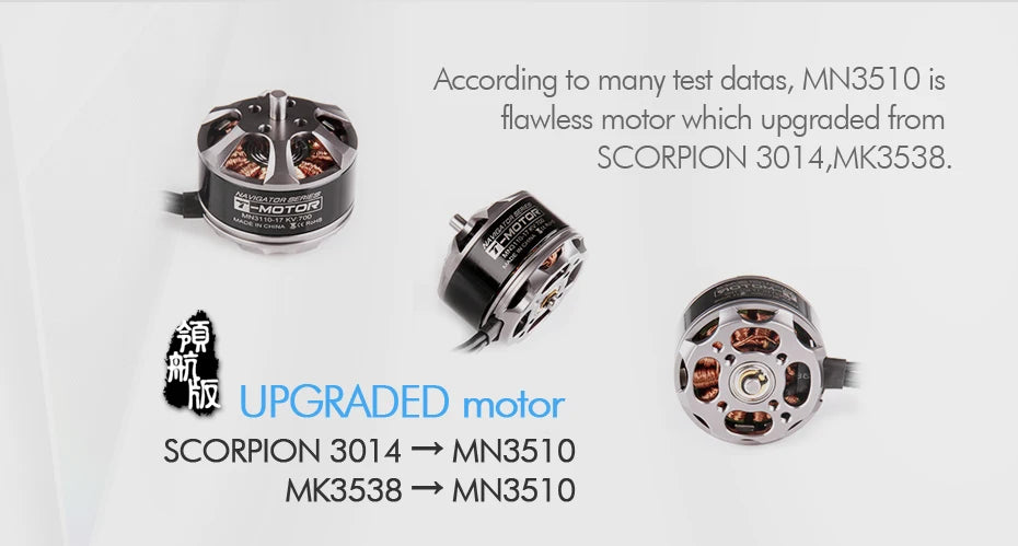 T-motor, MN3510 is flawless motor which from SCORPION 3014,MK35
