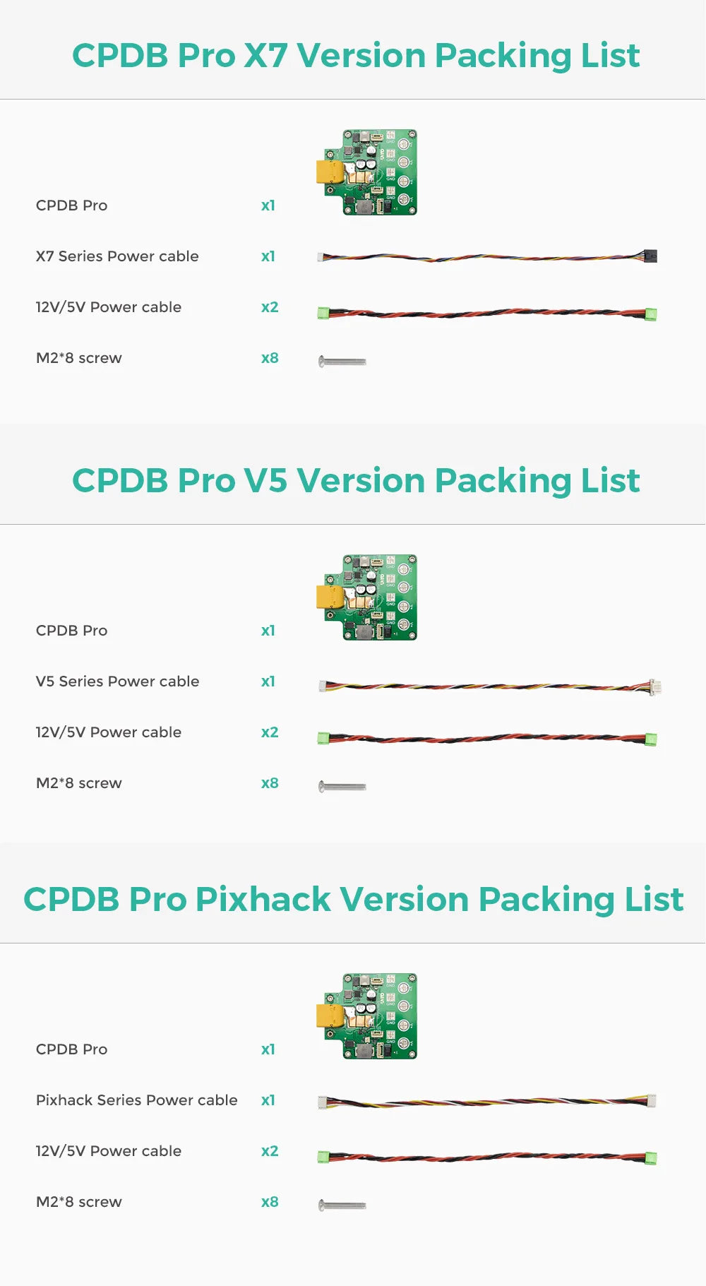 Packing List CPDB Pro X7 Series Power cable 12V/SV Power cable