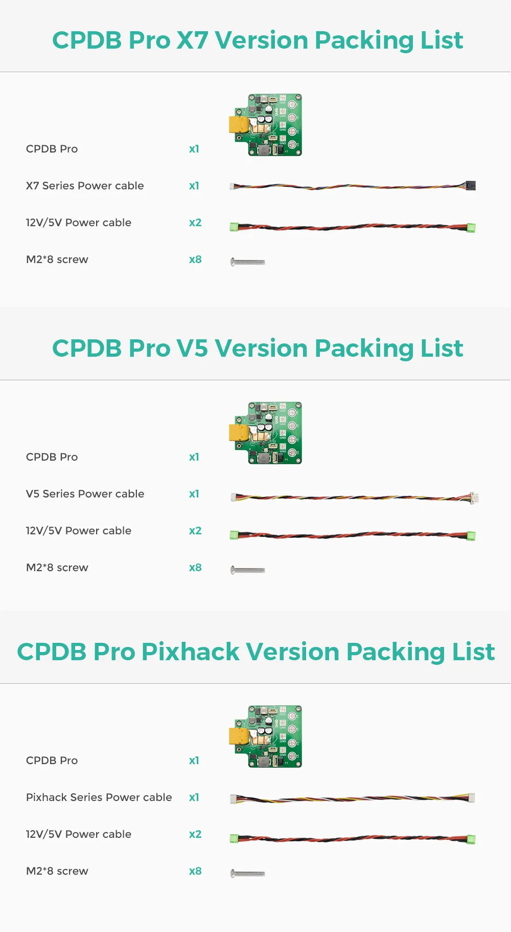 CUAV CAN PDB CPDB PRO High Voltage Divider Pixhawk Pixhack Flight Controller For RC Drone Helicopter Multi-rotor UAVs 11 Packing List CPDB Pro X7 Series Power cable 12V/SV Power cable