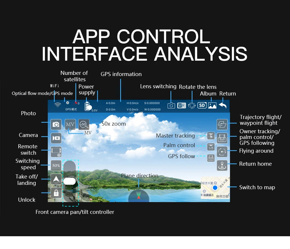 SG907 MAX Drone, APP CONTROL INTERFACE ANALYSIS Number of GPS information satellites