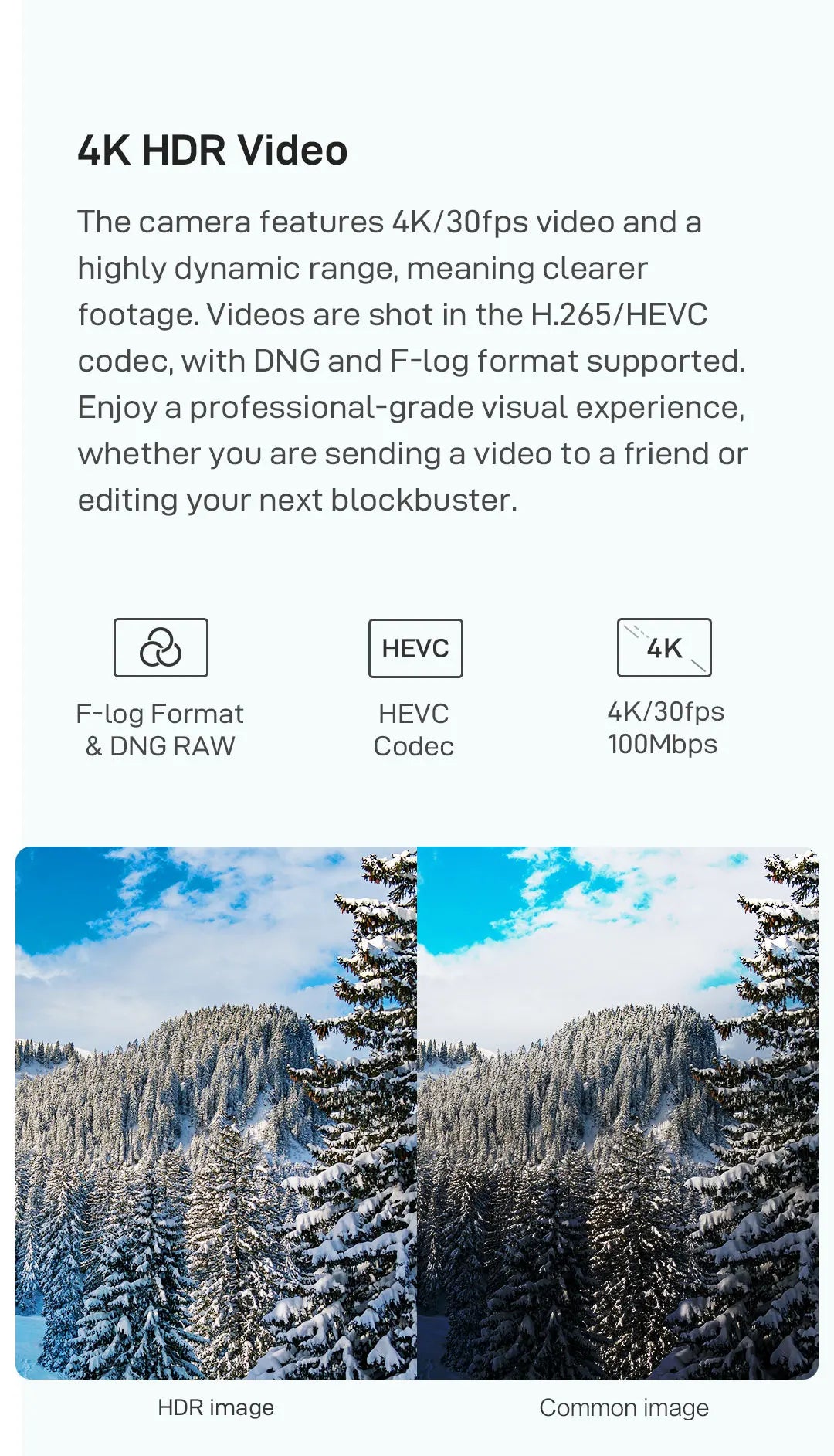 FIMI X8 mini Pro Camera Drone, the camera features 4K/3Ofps video and a highly dynamic range, meaning