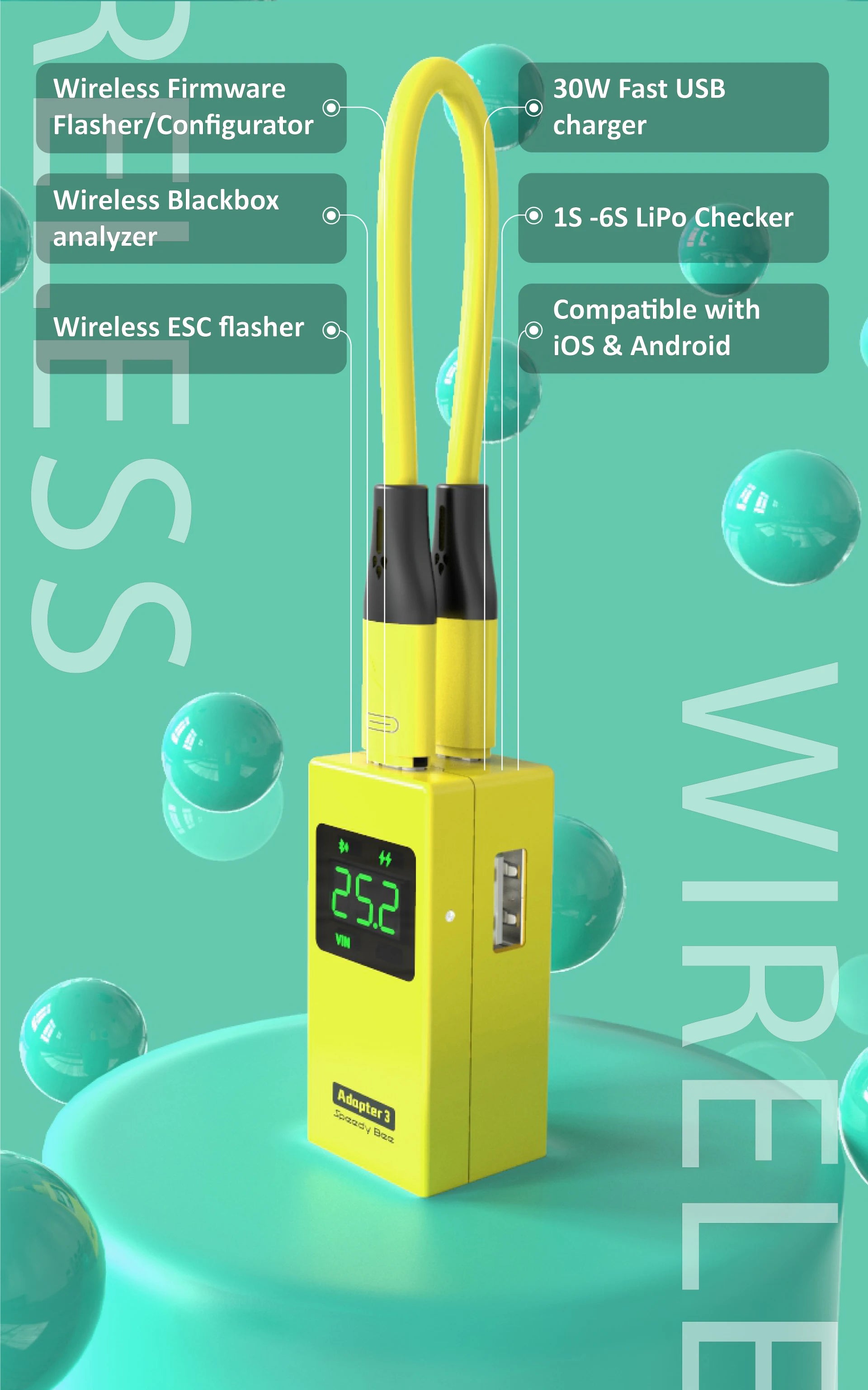 SpeedyBee Adapter, Wireless Firmware 30W Fast USB Flasher/Configurator charger Compatible with Wireless ESC