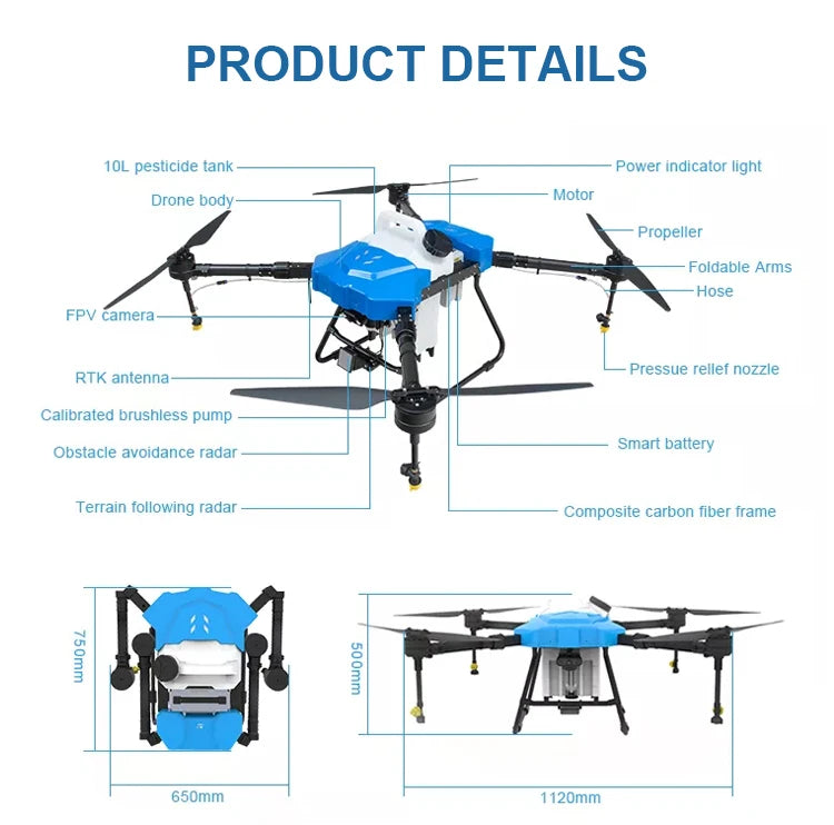 Yuanmu GF-10 10L Agriculture Drone, PRODUCT DETAILS 10L pesticide tank Power indicator light Drone body-