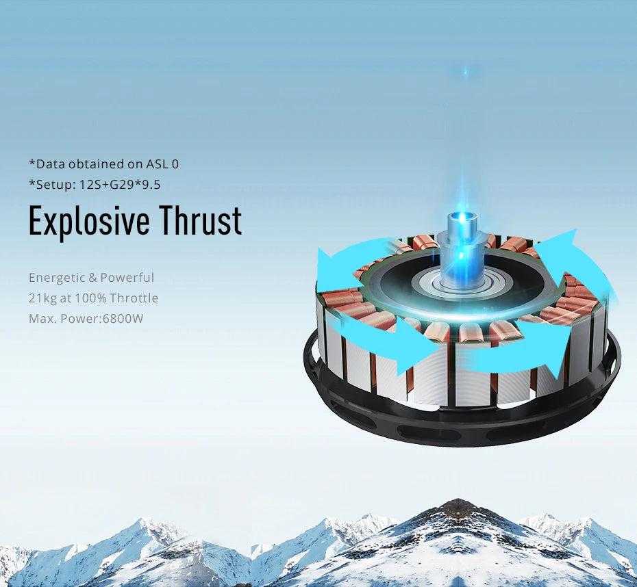 T-motor V807 KV170 Brushless Motor - Light Tidy motor MAX Power 6800W for Drone UAV Rotor Helicopter 7 T-motor, #Data obtained on ASL 0 #Setup: 125+629*9.5
