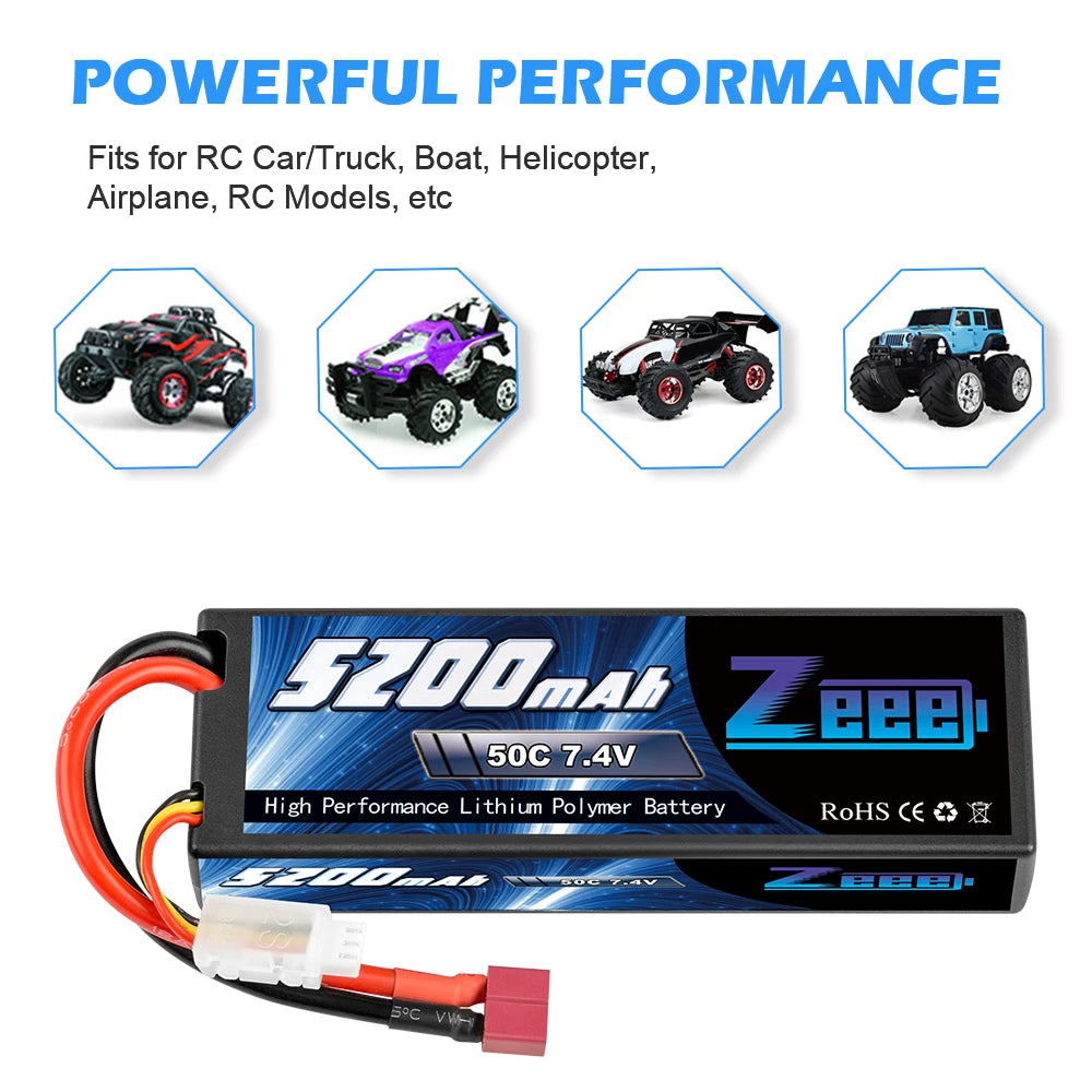 1/2units Zeee 5200mAh 7.4V 50C Lipo Batteries, Ezobmas BEB 50C 7.4V High Performance Lithium Polymer