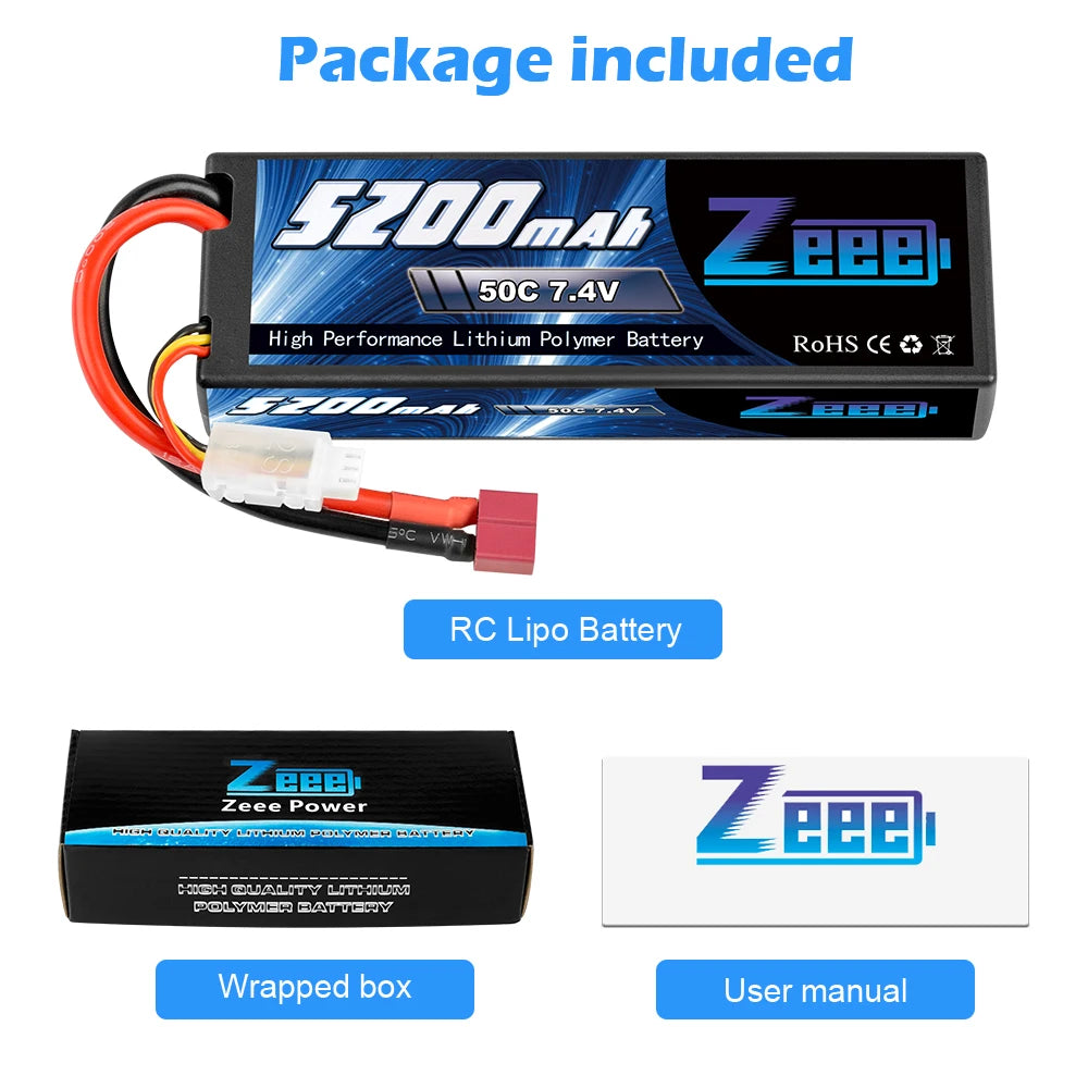 1/2units Zeee 5200mAh 7.4V 50C Lipo Batteries, Package included EzObmat PPB 50C 7.4V High Performance Lithium