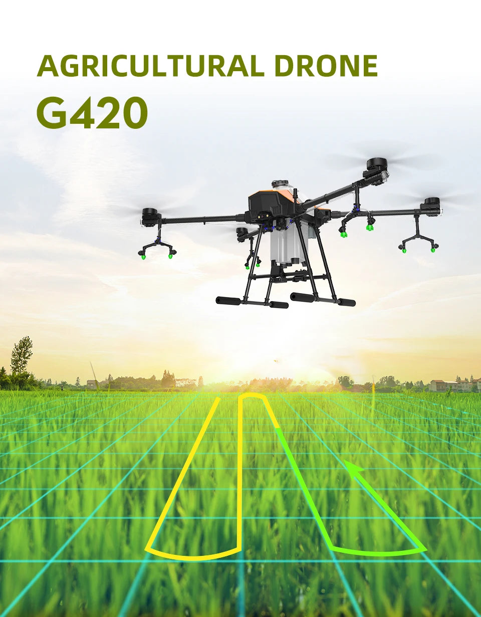 EFT G420 20L Agriculture Drone - 4-Axis 20L 20KG Agriculture Spray Spread Drone Compact with Hobbywing X9 PLUS Motor, JIYI K++ FC, Skydroid H12 12 EFT G420 20L Agriculture Drone, the drone adopts a quick-release water tank and battery, compact body, light in
